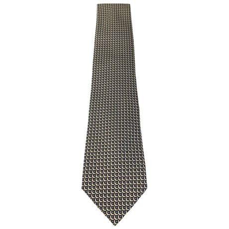 MADE IN ITALY製 Brioni HANDMADE ジャガード織り総柄シルクネクタイ ネイビー×イエロー