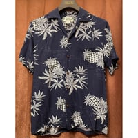 MADE IN HAWAII製 TWO PALMS アロハシャツ ネイビー XSサイズ