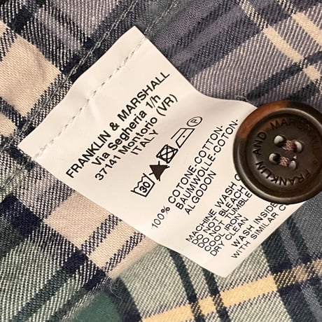 MADE IN ITALY製 FRANKLIN MARSHALL CLASSIC FIT スウェットフード付き チェック柄 長袖シャツ グリーン Lサイズ