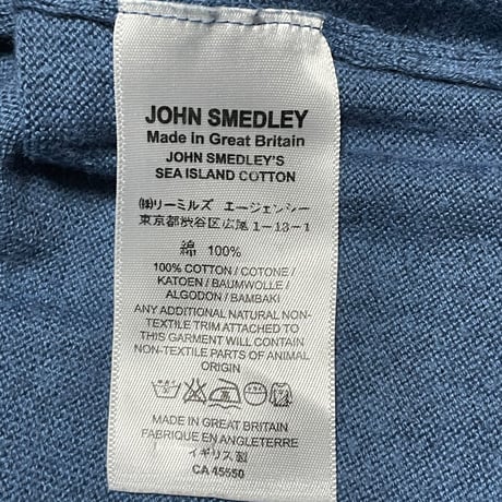 MADE IN GREAT BRITAIN製 JOHN SMEDLEY Vネックコットンセーター ブルー Mサイズ