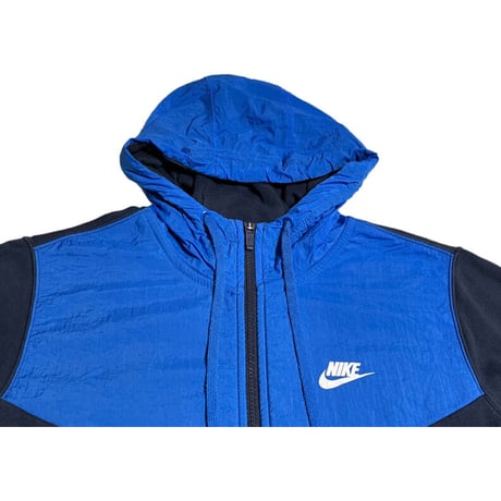 NIKE ナイロン切り替えスウェットフルジップパーカー ネイビー×ブルー Mサイズ