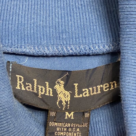 MADE IN Dominican Republic製 90s Ralph Lauren タートルネックコットンカットソー ブルー Mサイズ