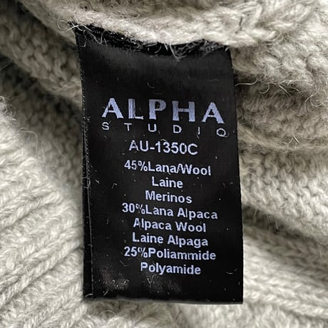 MADE IN ITALY製 ALPHA STUDIO アシンメトリー切り替えクルーネックセーター グレー×ダークグリーン 46サイズ