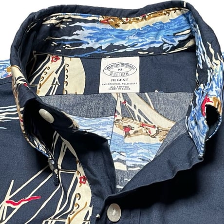 BROOKS BROTHERS ボタンダウンプルオーバー半袖アロハシャツ ネイビー Mサイズ