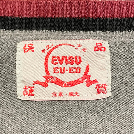 希少 MADE IN ITALY製 EVISU EU・ED ユーロエヴィス Vネックコットンセーター グレー Mサイズ