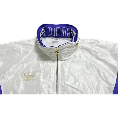 DESCENTE製 80~90s adidas フード付きフルジップナイロンジャケット ホワイト Lサイズ