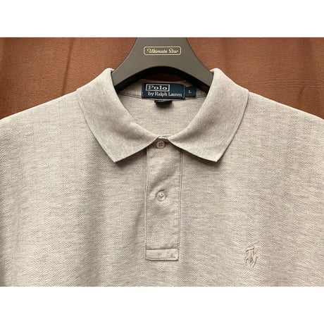 Polo by Ralph Lauren シャドーヘリンボーン柄半袖鹿の子ピマコットンポロシャツ グレー Lサイズ