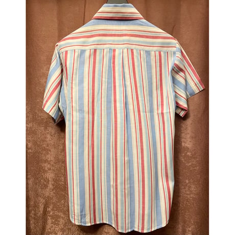 希少 MADE IN USA製 60s～70s PERMANENT PRESSタグ DONLIN 半袖ストライプ柄シャツ マルチカラー Mサイズ