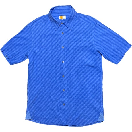 E.Z BY ZEGNA 半袖コットンレーヨンシャツ ブルー Lサイズ