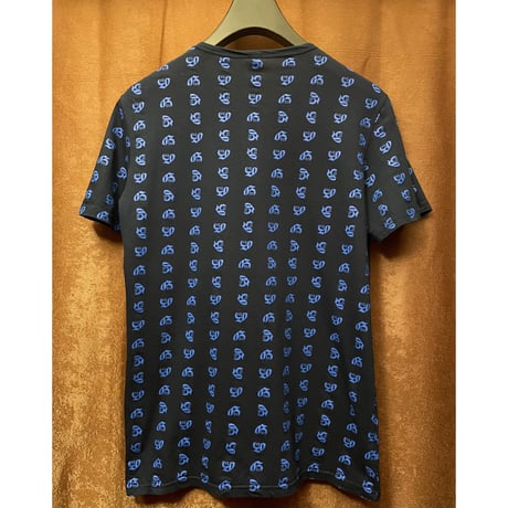 MADE IN ITALY製 John Galliano BEACHWEAR 総柄クルーネックTシャツ ネイビー Sサイズ