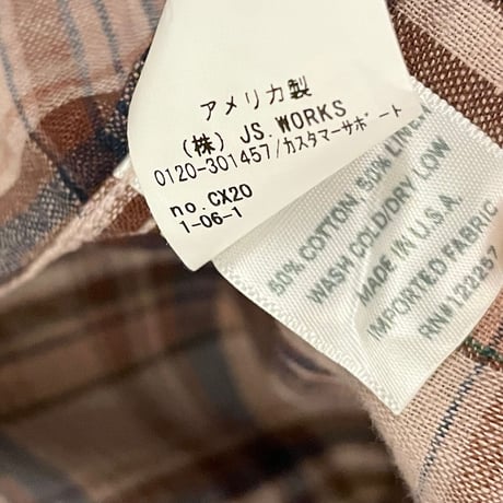 ▲訳あり商品▲ MADE IN USA製 SAVE KHAKI UNITED 長袖チェック柄コットンリネンシャツ ブラウン XSサイズ