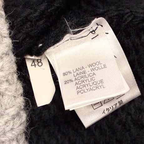 MADE IN ITALY製 VNECK ツートンカラー タートルネックウールセーター ブラック×グレー 48サイズ