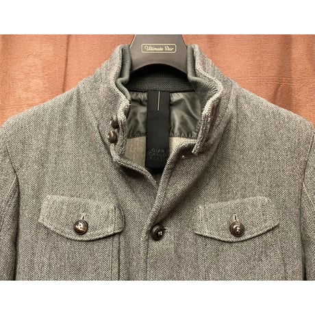 MADE IN ITALY製 GIAN CARLO ROSSI フルジップウールジャケット グレー 50サイズ