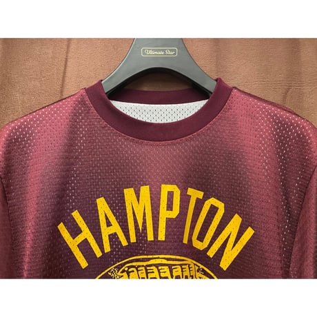 MADE IN CANADA製 SOUTHERN ATHLETIC BY REACH レイヤードメッシュプリントTシャツ ボルドー Sサイズ