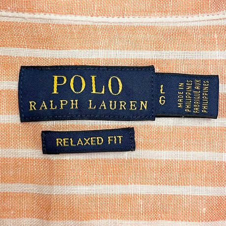 POLO RALPH LAUREN RELAXED FIT ストライプ柄 長袖リネンシャツ オレンジ Lサイズ