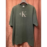 希少 MADE IN USA製 90s Calvin Klein Jeans ロゴプリントTシャツ ダークグリーン L/XLサイズ
