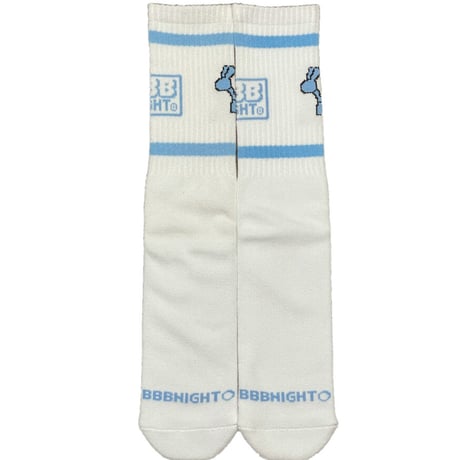 ★新品★ MADE IN JAPAN製 BBB NIGHT チューブソックス ホワイト×スカイブルー Fサイズ ユニセックス着用可能