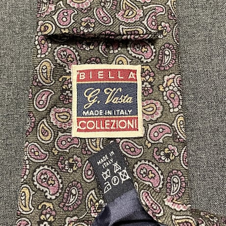 MADE IN ITALY製 G.Vasta BIELLA COLLEZIONI ペイズリー柄ウールネクタイ カーキ