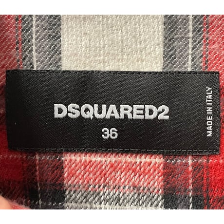 MADE IN ITALY製 DSQUARED2 チェック柄 長袖フランネルシャツ レッド×ホワイト×ブラック 36サイズ