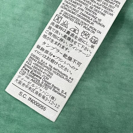 DIESEL ヴィンテージ加工ヘンリーネックTシャツ グリーン Sサイズ