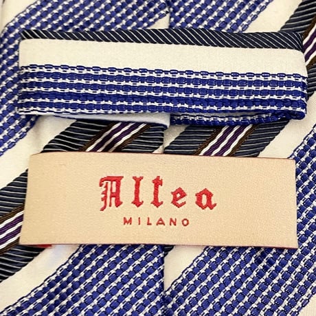MADE IN ITALY製 Altea レジメンタルストライプ柄シルクネクタイ ブルー