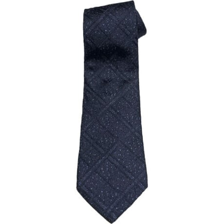 MADE IN FRANCE製 DORMEUIL チェック柄ラメシルクネクタイ ネイビー