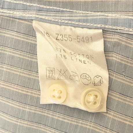 ▲訳あり商品▲ MADE IN JAPAN製 BARNEYS NEWYORK ストライプ柄 長袖ボタンダウンコットンリネンシャツ ライトブルー Mサイズ