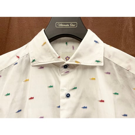 MADE IN ITALY製 ALTEMFLOWER スニーカー柄長袖シャツ ホワイト 38サイズ