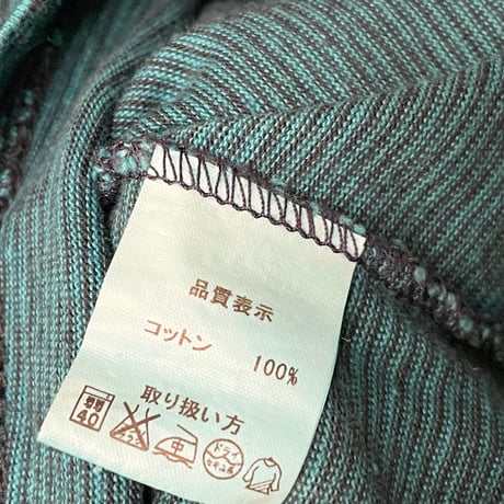 MADE IN USA製 Cal Cru ポケット付きクルーネックボーダーTシャツ グリーン×ネイビー Sサイズ
