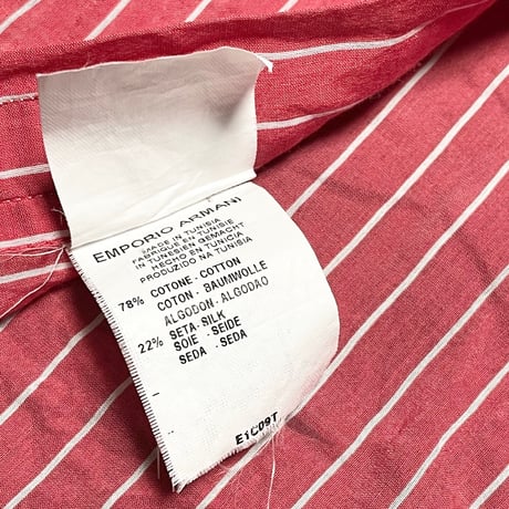 EMPORIO ARMANI コットンシルク長袖ストライプシャツ レッド Ｌサイズ