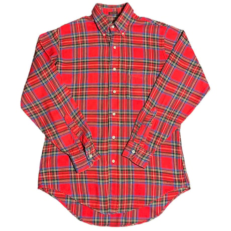 MADE IN USA製 CLEVE SHIRTMAKERS 長袖タータンチェック柄ボタンダウンシャツ レッド Sサイズ