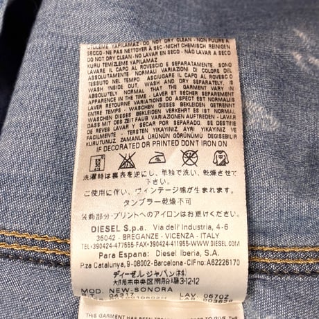 MADE IN ROMANIA製 DIESEL ダメージ加工 長袖デニムウエスタンシャツ ライトインディゴ Mサイズ