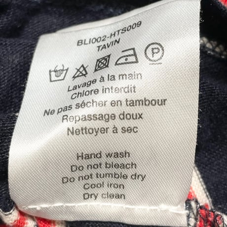 【UNITED ARROWS 取り扱い】 MADE IN PORTUGAL製 Harmony ボーダー柄半袖リネンTシャツ ネイビー×レッド Mサイズ