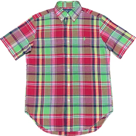 Ralph Lauren CLASSIC FIT チェック柄半袖ボタンダウンシャツ グリーン×レッド Sサイズ