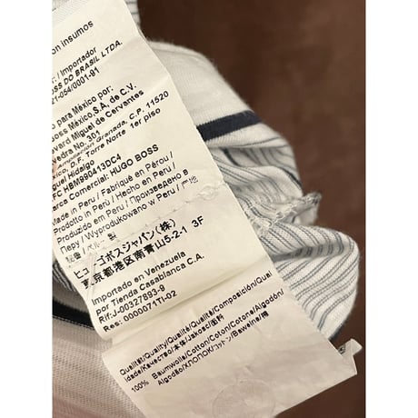 BOSS HUGO BOSS VネックボーダーTシャツ ホワイト×ネイビー Lサイズ