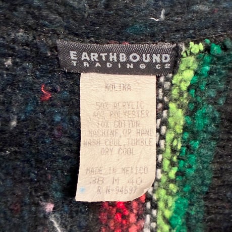 MADE IN MEXICO製 90s EARTHBOUND TRADING CO メキシカンラグ柄 プルオーバー メキシカンパーカー ブラック Mサイズ