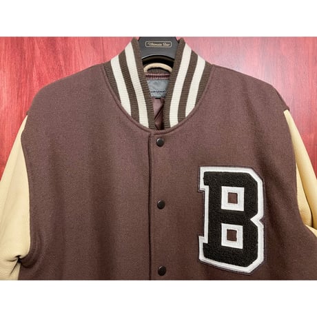 激レア bootlegbooth 袖カウレザースタジアムジャケット ブラウン×ベージュ Lサイズ