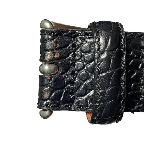 MADE IN ITALY製 BROOKS BROTHERS 346 型押しレザーベルト ブラック 34/W85サイズ