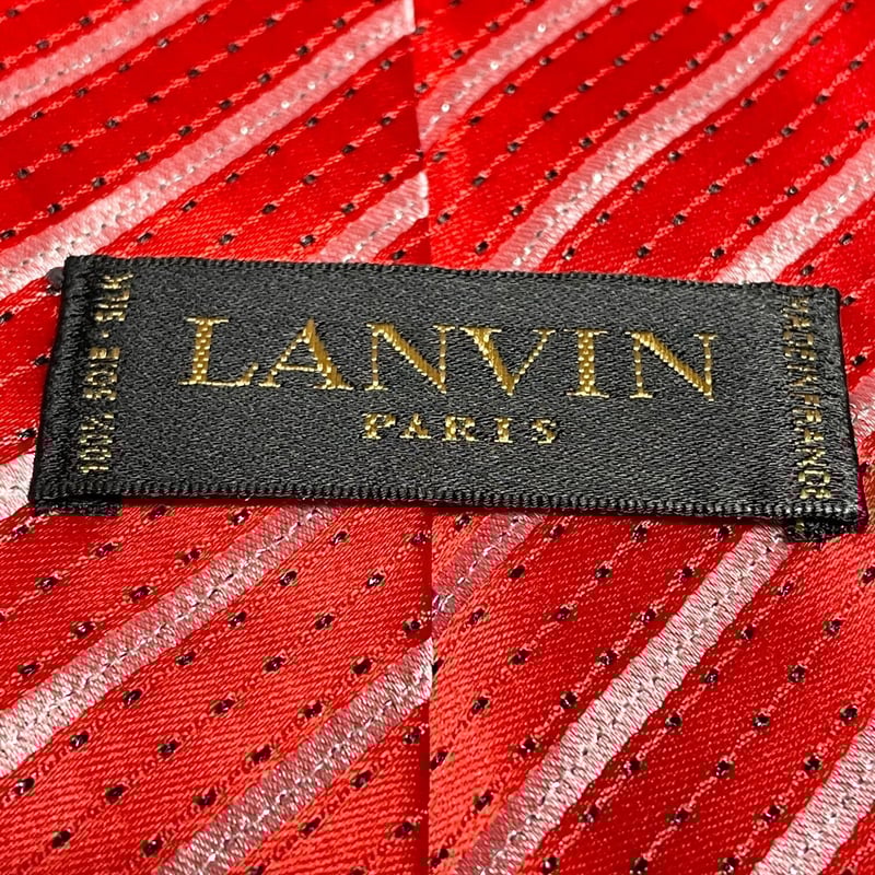 【ほぼ未使用】LANVIN PARIS ネクタイ　レジメンタル　ストライプ　ロゴ MADE IN FRANCE製 LANVIN PARIS レジメンタルストライプ柄