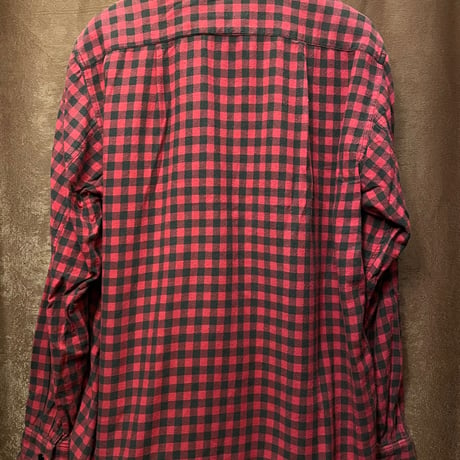 MADE IN FRANCE製 agnès b. homme 長袖ブロックチェックシャツ レッド×ブラック 40サイズ