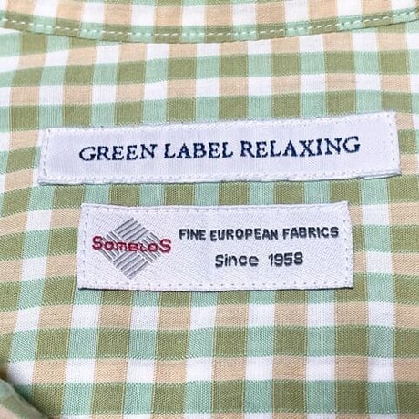 GREEN LABEL RELAXING SOMELOS生地 長袖チェックシャツ ライトグリーン×イエロー Lサイズ