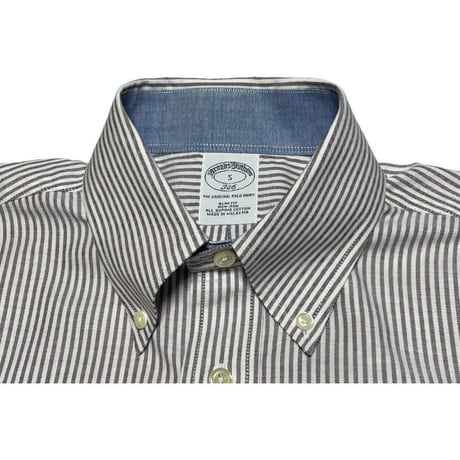 BROOKS BROTHERS スーピマコットンボタンダウン長袖シャツ グレーストライプ Ｓサイズ ノンアイロン加工