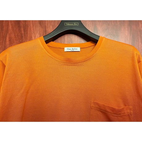 MADE IN ITALY製 Gian Bellini ポケット付き クルーネックニットTシャツ オレンジ Lサイズ