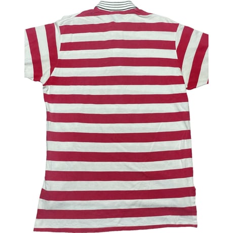 MADE IN USA製 Polo by Ralph Lauren ボーダー柄半袖鹿の子ポロシャツ レッド×ホワイト Lサイズ