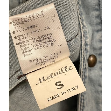 MADE IN ITALY製 MELVILLE 長袖デニムウエスタンシャツ ライトインディゴ Sサイズ