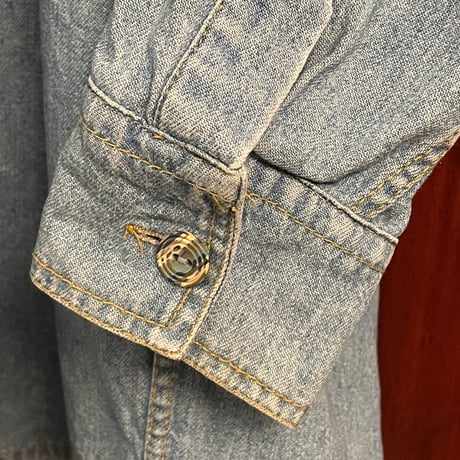 palet. JEANS レザー切り替え長袖デニムウエスタンシャツ ライトインディゴ×ブラウン Lサイズ