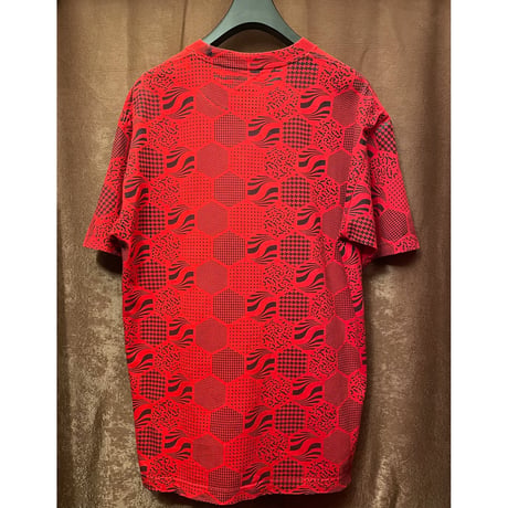 ROC STAR 総柄プリントTシャツ レッド Lサイズ