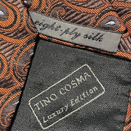 MADE IN ITALY製 TINO COSMA Luxury Edition ジャガード織りペイズリー柄シルクネクタイ オレンジ×ブラウン