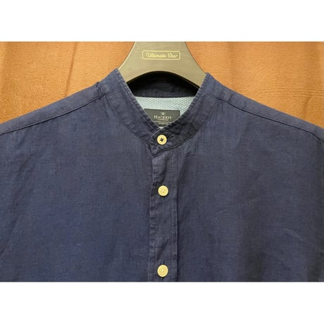 HACKETT LONDON J-Fit 長袖バンドカラーリネンシャツ ネイビー Mサイズ