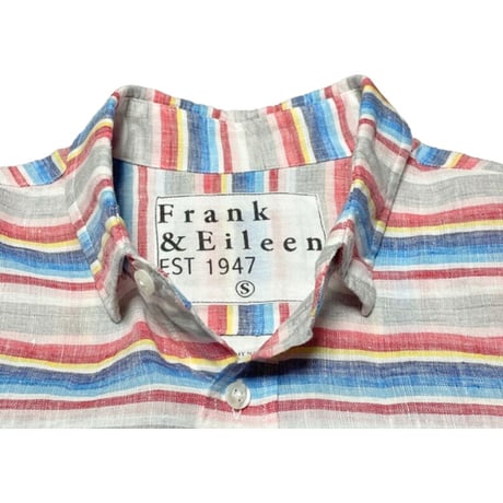 【サザビーリーグ取り扱い】Frank & Eileen ボーダー柄ボタンダウン長袖リネンシャツ マルチカラー Sサイズ